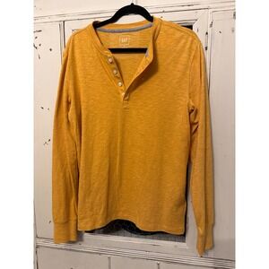 Gap Mens Mustard Yellow Heathered Long Sleeve Henley Shirt Size M Slub Knit